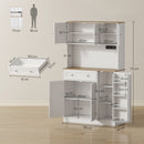 Credenza da Cucina 100x40x173A cm con Stazione di Ricarica Piano per Microonde 4 Rastrelliere per Spezie in MDF Bianco      