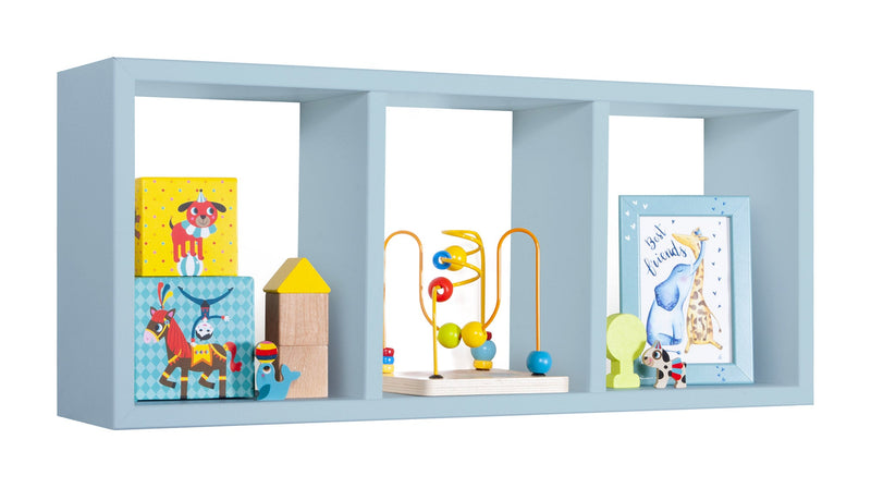 Mensola Rettangolare 3 Scomparti da Parete 70x30x15.5 cm in Fibra di Legno Tristano Blu Baltico