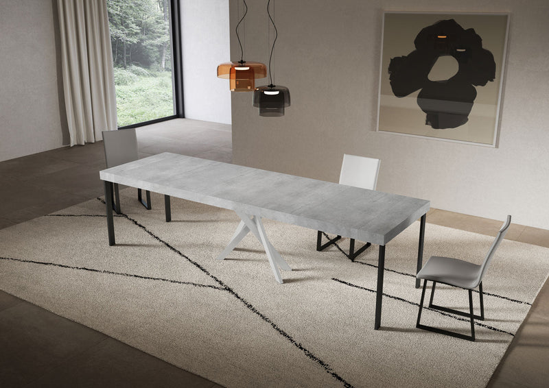 Consolle Allungabile 90-300x40x77 cm Saki Premium Cemento Gambe Bianche 