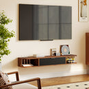 Mobile Porta TV fino 50" Sospeso 120x24x16 cm con Cassetto 2 Ripiani Aperti e Foro Passacavi Noce      