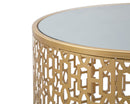 Tavolinetti Coppia Oblin Ø41x50-37,5x47 cm in Ferro MDF e Vetro Oro
