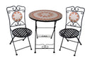 Set Tavolino e 2 Sedie Pieghevoli da Giardino  con Mosaico Multicolore