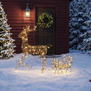 Renna Natalizia Luminosa con Slitta 82x32x120 cm con 175 LED Bianco Caldo 8 Modalità Timer e IP44 in Metallo e Rattan PP Marrone      