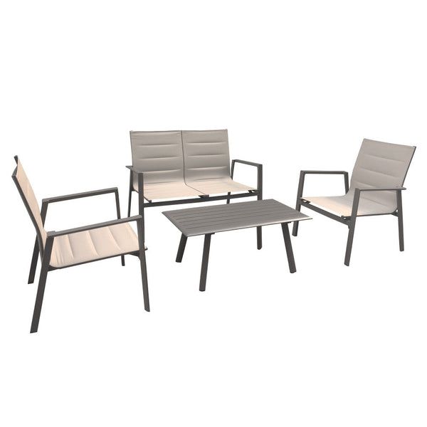 sconto Garden Lounge Set Sofa 2 Sessel und Couchtisch aus taubengrauem Aluminium