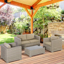 Set Salotto da Giardino Divano 2 Poltrone e Tavolino in Rattan Polietilene Cachi e Beige
