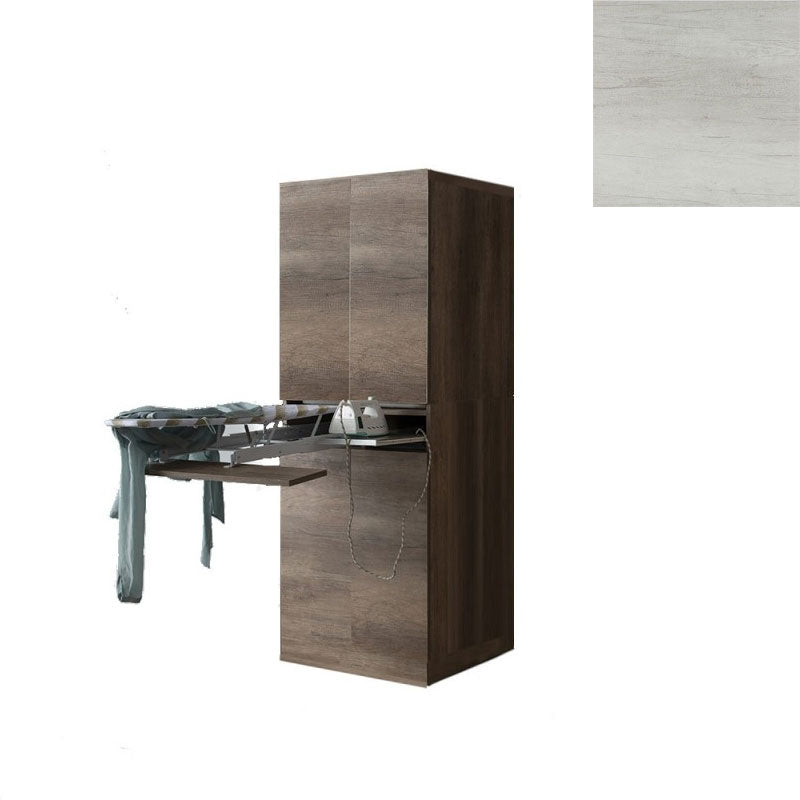 Mobile Lavanderia a Colonna per Lavatrice o Asciugatrice con Asse da Stiro e Ante 70x70x192A cm in Nobilitato Unika Olmo Bianco