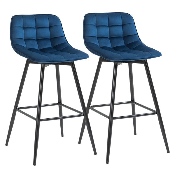 Set mit 2 gepolsterten Barhockern 45 x 47 x 88 cm aus Metall und blauem Samtstoff prezzo
