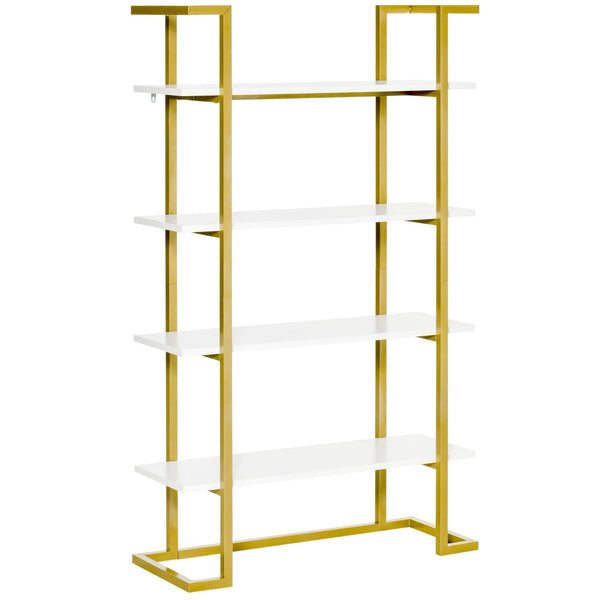 Bücherregal 4 Regale 92x35x152 cm aus MDF und Stahl in Weiß und Gold online