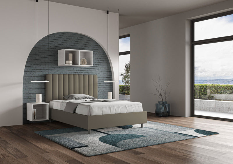 Letto 1 Piazza E Mezzo Imbottito in Similpelle Agueda Cappuccino Varie Misure