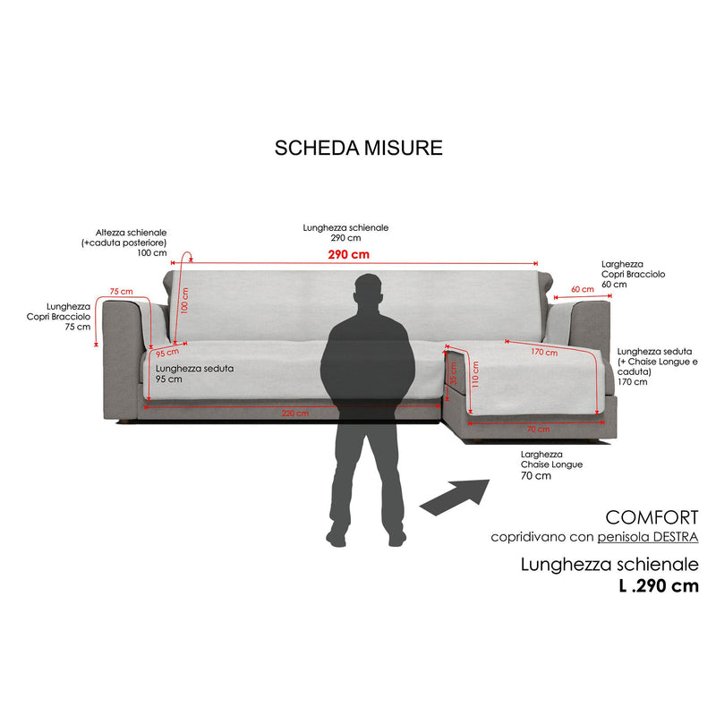 Copridivano con Penisola Destra in Poliestere e Cotone Grigio Scuro Varie Misure