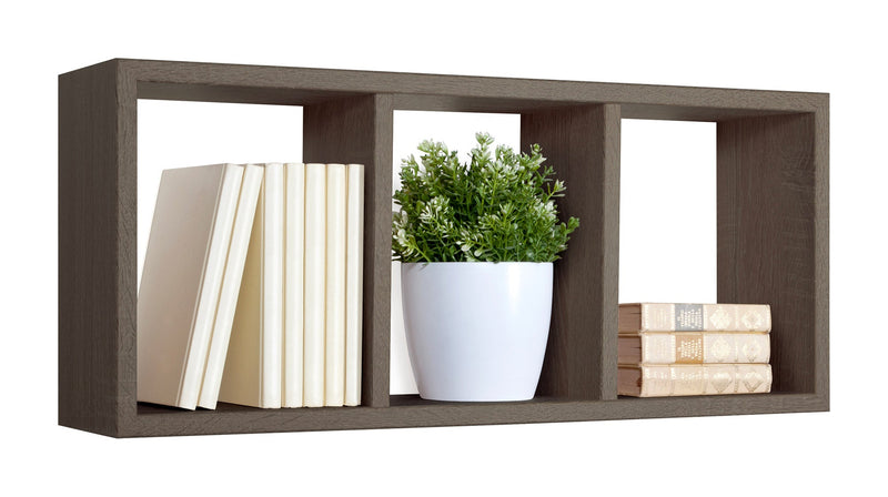 Mensola Rettangolare 3 Scomparti da Parete 70x30x15.5 cm in Fibra di Legno Tristano Noce Segato