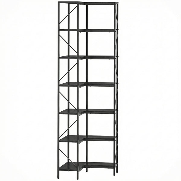 Libreria ad Angolo 60x60x198 cm a 7 Ripiani StileIndustriale Telaio in Metallo Effetto Legno Nero prezzo