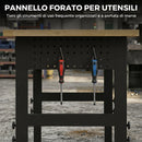 Banco da Lavoro in Legno e Acciaio Altezza Regolabile, 2 Prese AC, Capacità 900 kg, Color Legno e Nero      