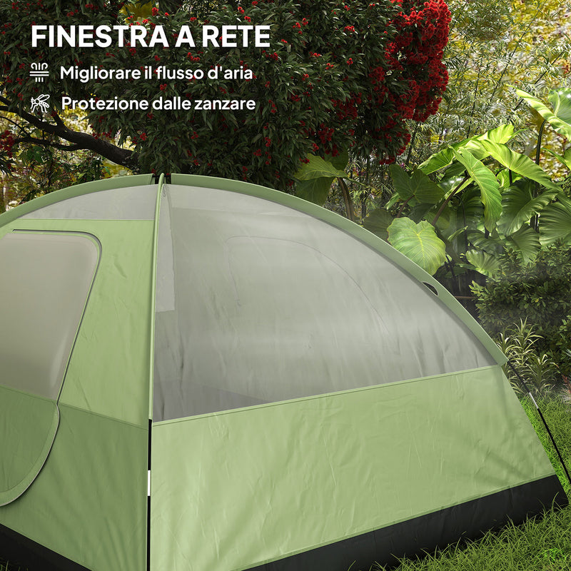 Tenda da Campeggio per 3 Persone Impermeabile 205x275x135H cm con Tasche e Gancio per Lanterna Verde   