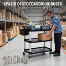Carrello Pulizie Professionale 115x50x100 cm a 3 Ripiani con 2 Contenitori Rimovibili Bidone Laterale e 4 Ruote in PP Nero      
