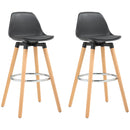 Set 2 Sgabelli Bar 43x43x91 cm con Schienale Poggiapiedi in Acciaio Seduta Imbottita Gambe in Legno e PU Nero      