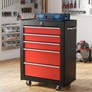 Carrello Porta Attrezzi 68x33x82,5 cm con 5 Cassetti Tappetini in EVA Serratura e 2 Chiavi 4 Ruote Girevoli in Acciaio Nero Rosso      