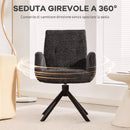Poltrona Girevole da Camera da Letto 60x61x88 cm con Gambe Angolate in Acciaio in Tessuto Effetto Lino Nero      