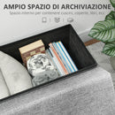 Panca Contenitore 76x50x73 cm con Schienale e Vano da 77L Rivestimento in Tessuto Grigio      