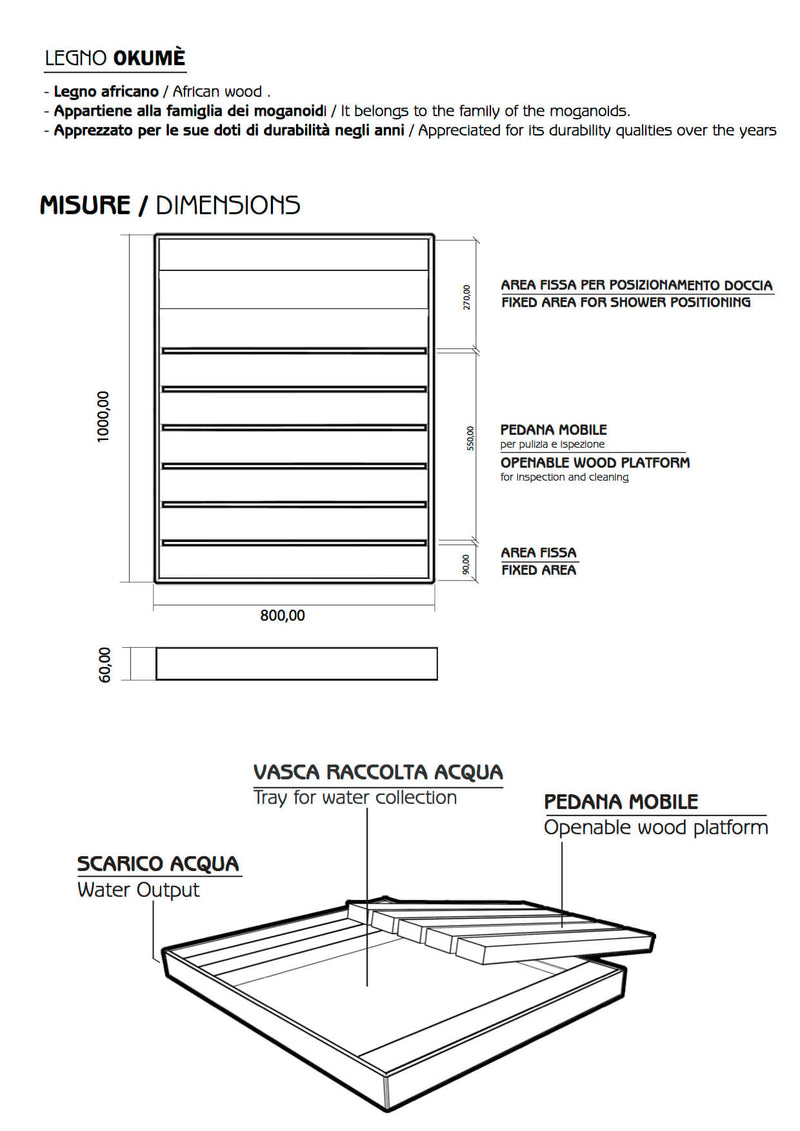 Piatto Doccia da Esterno 100x80 cm in Legno di Okumè Arkema Naturale