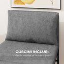 Poltrona Letto Singolo con Cuscino 66x70x74 cm in Tessuto Effetto Lino e Metallo Grigio   