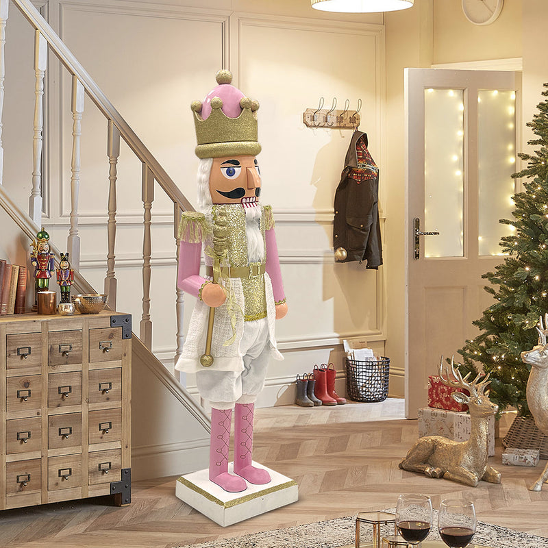 Soldato Schiaccianoci Natalizio H160 cm con Suoni e Movimento Rosa e Oro