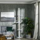 Albero Tiragraffi per Gatti a Soffitto con Palo Regolabile da 225-255 cm in Peluche Bianco  