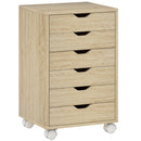 Cassettiera da Ufficio 40x35x63 cm a 6 Cassetti con 4 Ruote e Blocco in Melamina Rovere      