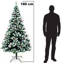 Albero di Natale Innevato Mingerl 180 cm 800 Rami Super Folto con Pigne e Bacche Rosse in Metallo Verde      