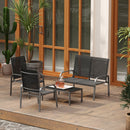 Set da Giardino 4 Pezzi con Divano 2 Sedie e Tavolino Basso con Piano in Vetro Rivestimento in Textilene Nero     