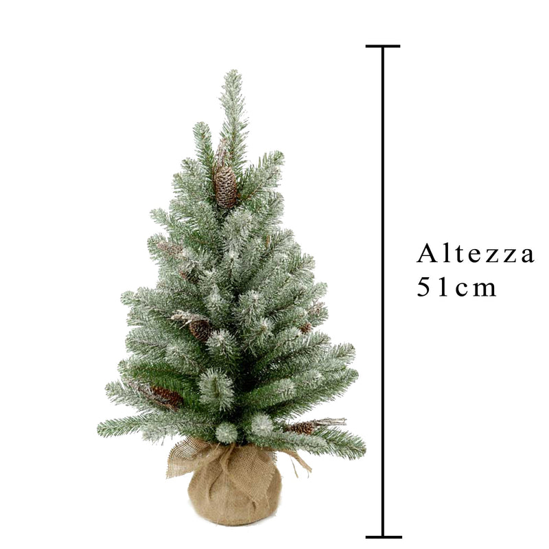 Mini Albero di Natale Artificiale H45 cm Abete innevato con Pigne 43 Tips Verde