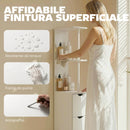 Colonna Bagno con Armadietto, Ripiani e Cassetti, in Legno, 15x33x136.8 cm, Bianco      