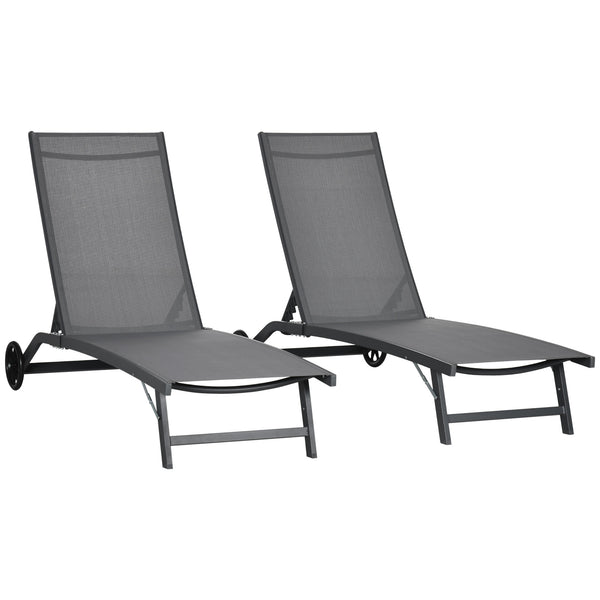 Set 2 Lettini Prendisole 66x165x102 cm con Schienale Reclinabile in Alluminio e Tessuto Traspirante Grigio Scuro acquista