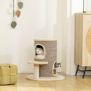 Torre per Gatti a 2 Livelli 60x60x61 cm con 2 Nascondigli Piattaforma Superficie in Sisal Beige e Marrone      