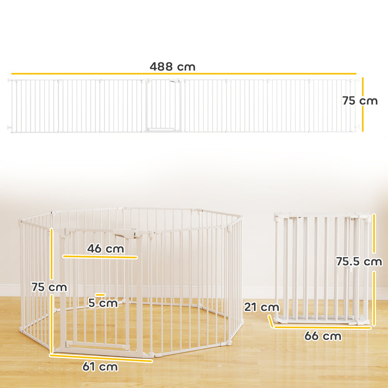 Recinto per Cani a 8 Pannelli Modulabili 61x3x75 cm con Chiusura Automatica in Acciaio e ABS Bianco      