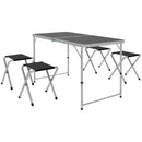 Set Tavolo da Campeggio Pieghevole e Regolabile con 4 Sedie in Alluminio e MDF Nero      