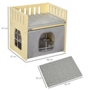 Casetta per Gatti 2 Livelli 48x38x47 cm con Cuscini Rimovibili e Guide di Sicurezza in Legno e Tessuto Grigio e Bianco