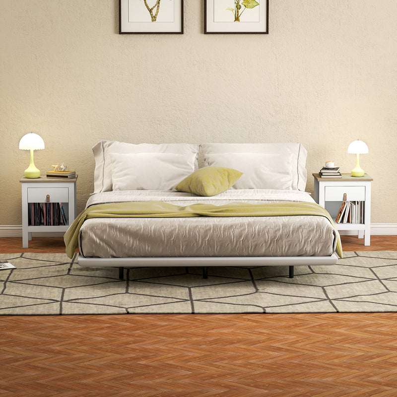 Set 2 Comodini con Cassetto e Ripiano Aperto 45x40x55 cm in Legno Bianco e Rovere   