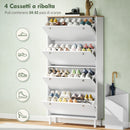 Scarpiera Slim per 24-32 Scarpe 80x23,5x157 cm con 4 Cassetti Ribaltabili e Ripiani Regolabili in Legno Bianco      