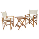 Set Salotto da Giardino Tavolino Quadrato e 2 Poltrone Regista in Legno e Polyestere