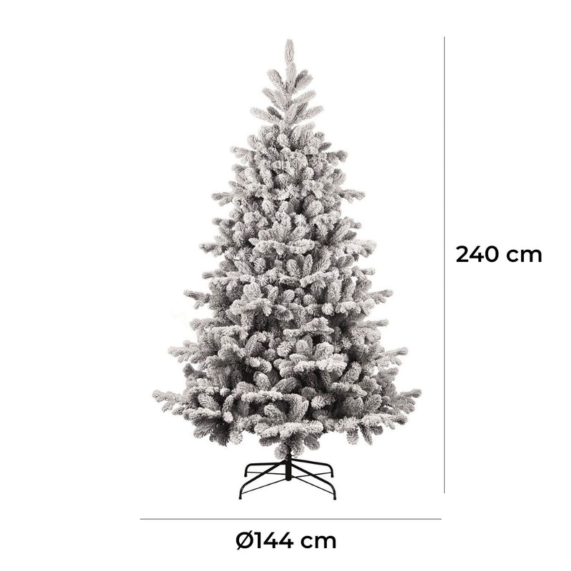 Albero di Natale Artificiale Floccato Effetto Realistico Innevato 240 cm 1336 Rami Montaggio a Ombrello Effetto Neve