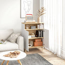 Credenza Cucina Scandinava 80x38x102 cm con 2 Ante Ripiano Regolabile e Gambe in Legno di Pino in Pannelli di Particelle Bianco e Rovere      
