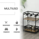 Carrello da Cucina 77x44,5x91 cm 3 Ripiani Portabicchieri e Ruote in Legno e Metallo 