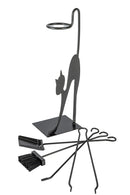 Trespolo per Attrezzi Camino Rettangolare Sagoma Gatto con Paletta Scopino Attizzino e Pinza 28x19x66 cm in Ferro Verniciato