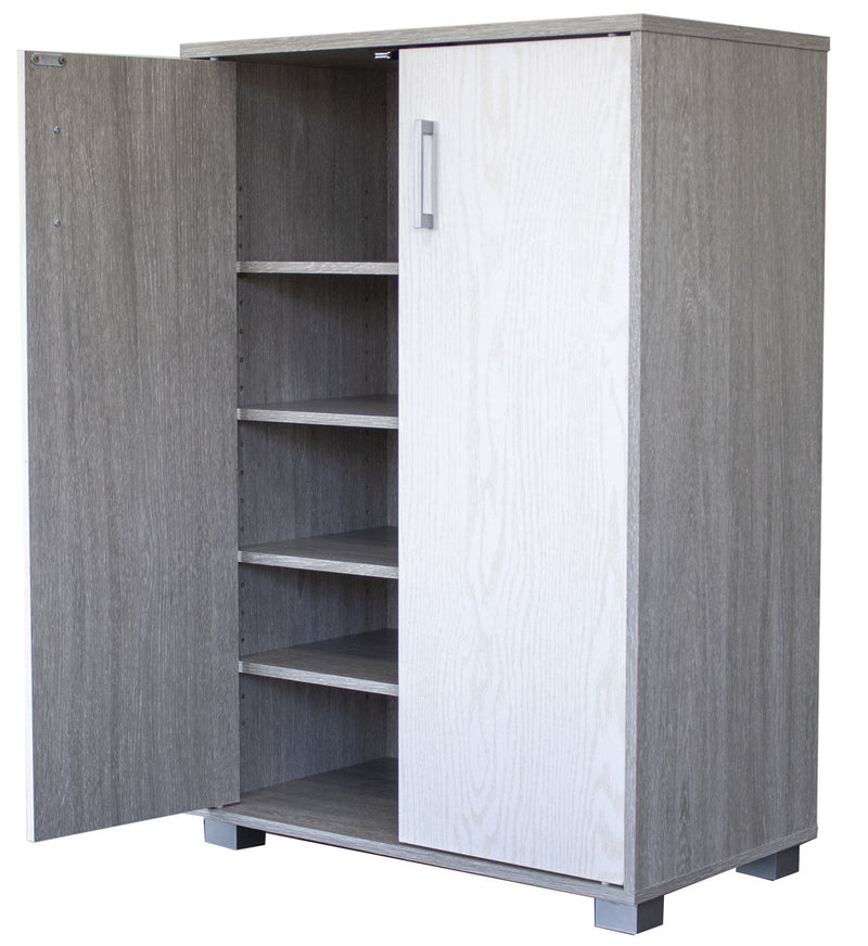 Mobile Scarpiera 2 Ante 5 Ripiani 60x36x89,7 cm in Legno Grigio e Bianco