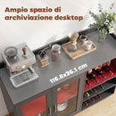 Mobile Portabottiglie 120x38x88 cm con Luce LED e Scaffale Regolabile in Legno e Vetro Nero      