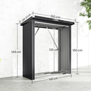 Capanno Portalegna 150x66.5x150 cm Base Rialzata e Tetto Inclinato in Acciaio Grigio Scuro      