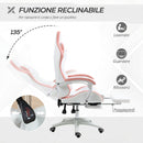 Sedia da Gaming 65x65x121-129 cm con Altezza Regolabile e Schienale Reclinabile in Finta Pelle Bianco e Rosa      
