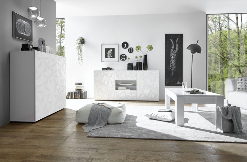 Credenza 2 Ante 120x42x110 cm in Legno TFT Praga Bianco Lucido