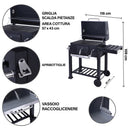Barbecue a Carbone Carbonella 116x56x109 cm con Coperchio e Ruote in Acciaio Nero      